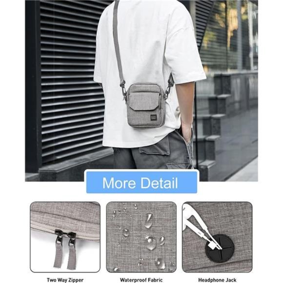 Small Crossbody Bag Side Shoulder Bag For Men, Women Mini Messenger Bag Grey
